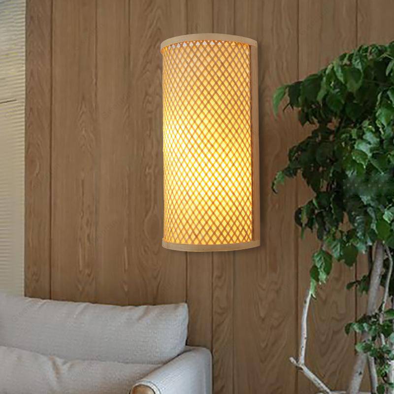 Aplique de bambú de estilo japonés con LED redondeado