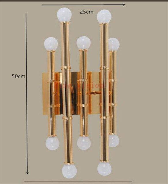 Applique murale moderne LED style bambou en métal doré