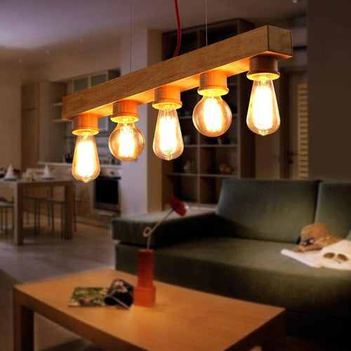 Suspension en bois avec différentes ampoules style Industriel