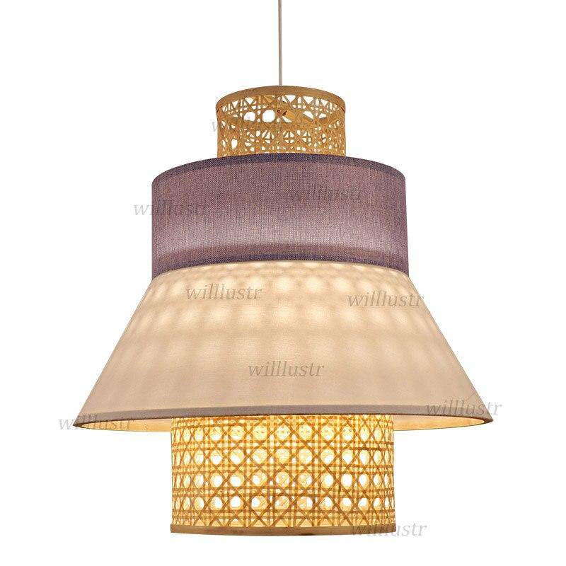 pendant light LED rattan with lampshade triangular Japanese style