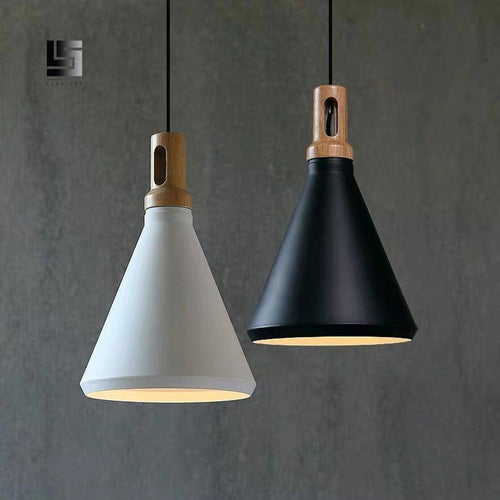 pendant light Nordic aluminum and wood cone