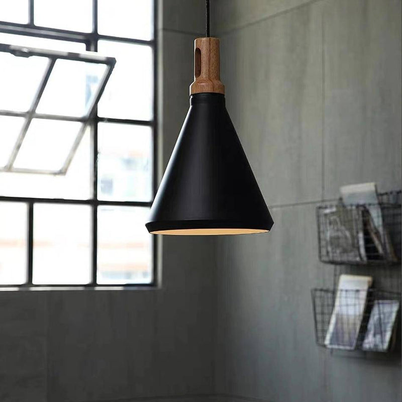 pendant light Nordic aluminum and wood cone