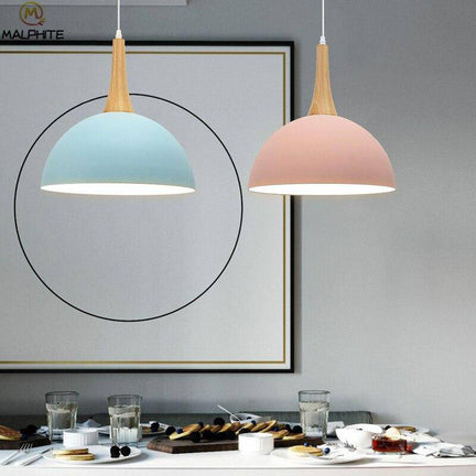 Suspension demi boule coloré et support en bois
