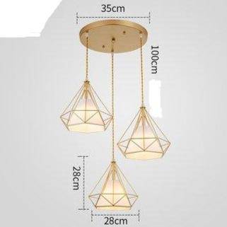 Lustre à suspensions à cages coniques dorées