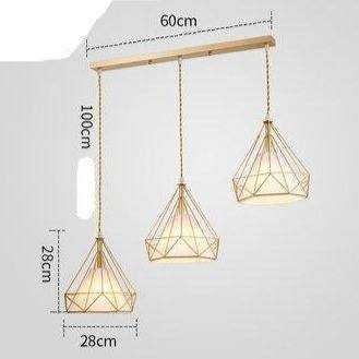 Lustre à suspensions à cages coniques dorées - vue 6 sur 7