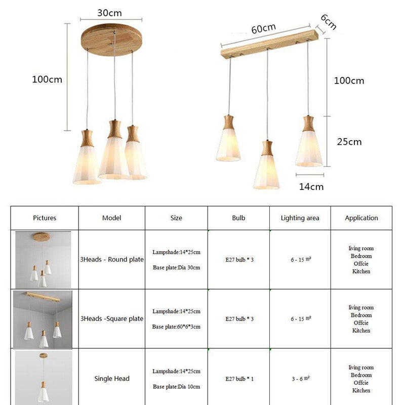 Suspension design en cône en bois à LED style japonais