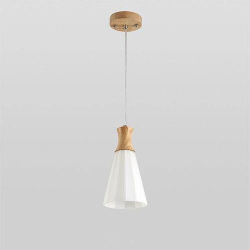 Suspension scandinave LED blanche avec abat-jour bois - vue 7 sur 7