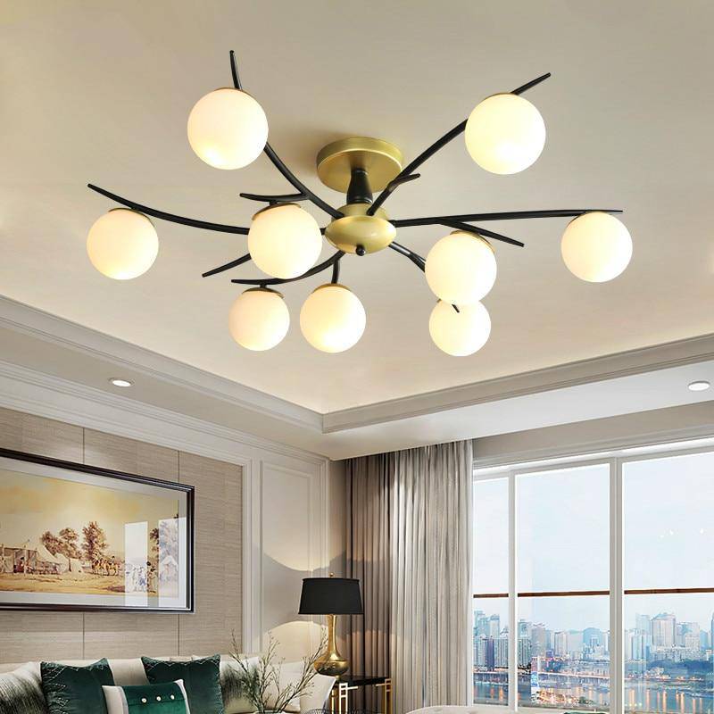 Metal LED ceiling lamp with several glass balls Loft