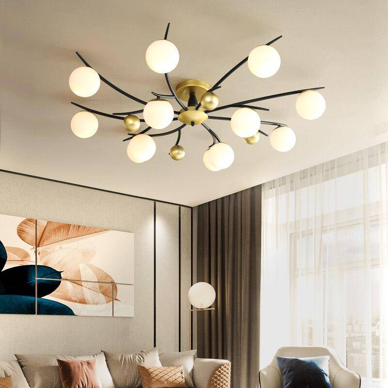 Metal LED ceiling lamp with several glass balls Loft