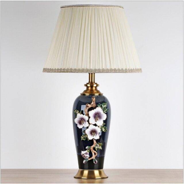 Black ceramic LED table lamp with lampshade Japanese style