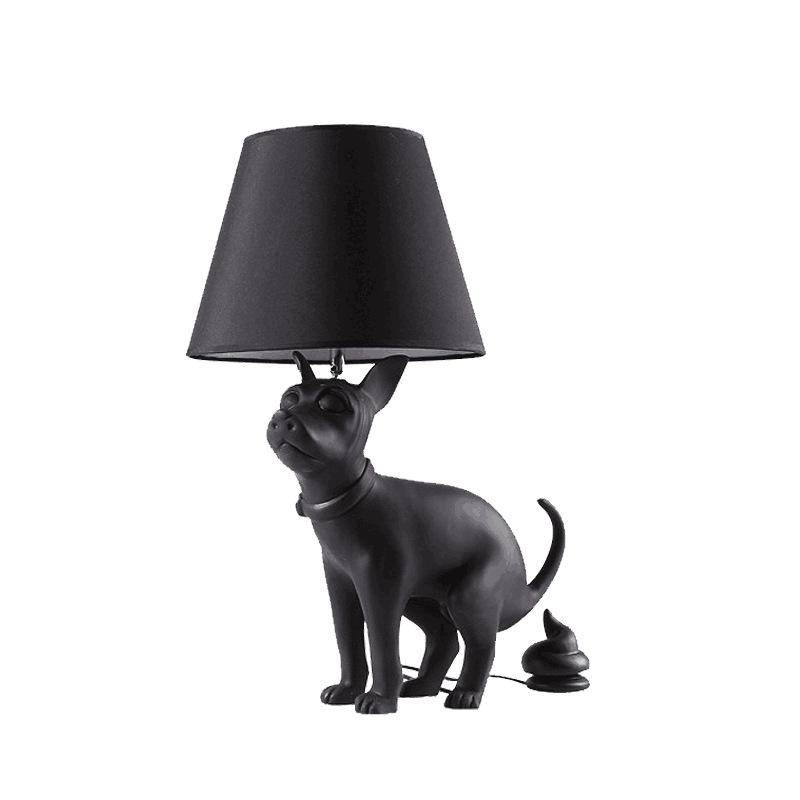 Lámpara de mesa con soporte para perros y pantalla negra