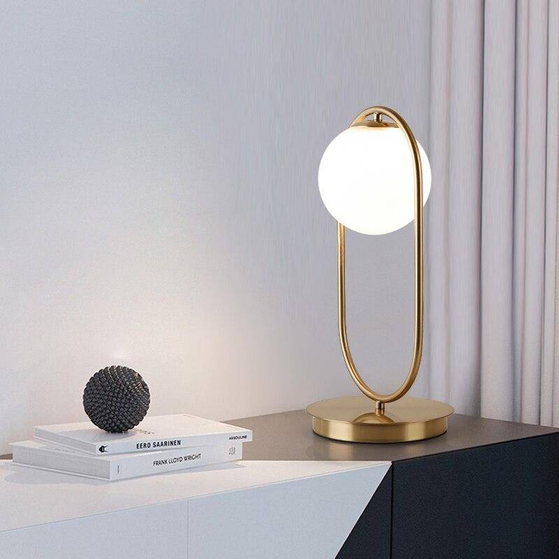 LED design table lamp with metal ring and glass ball Chao