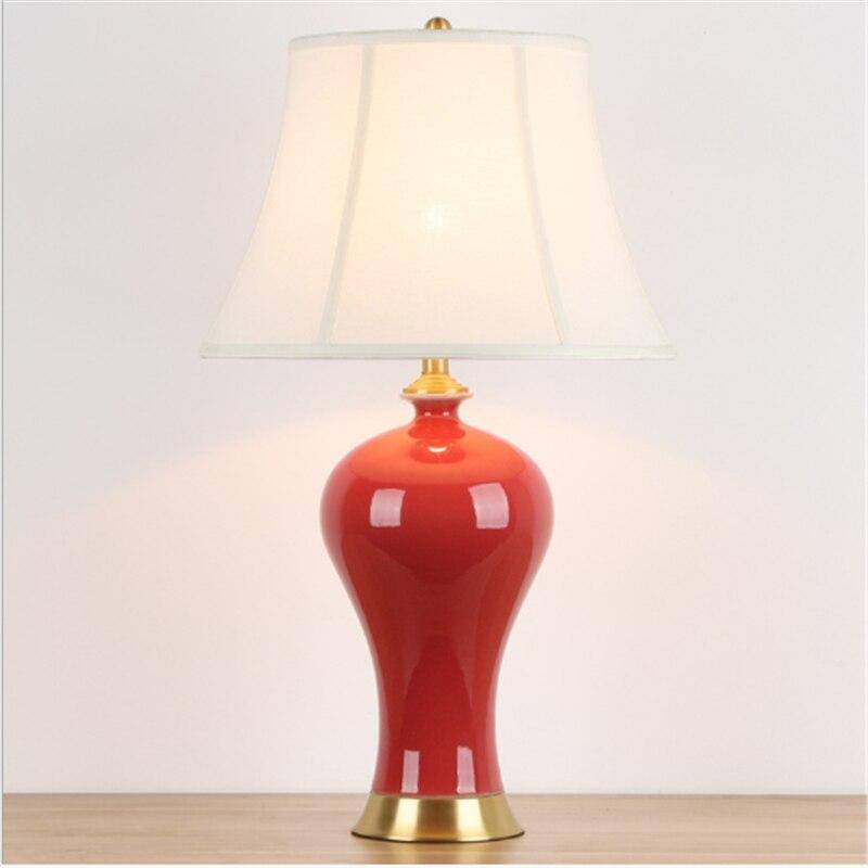 Lampe de chevet rétro LED en céramique rouge Dohia