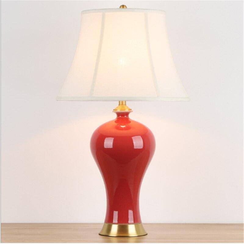 Retro LED bedside lamp in red ceramic Dohia