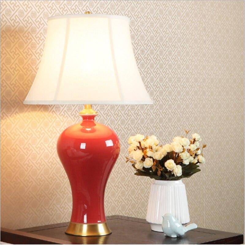 Retro LED bedside lamp in red ceramic Dohia