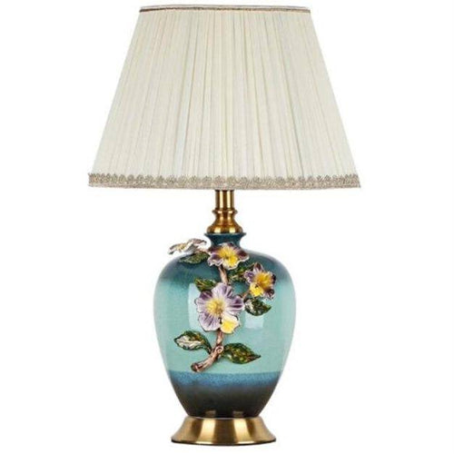 Ceramic and flower LED table lamp with lampshade coloured Japanese style