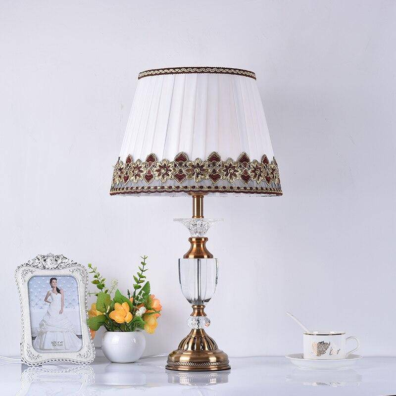 Retro LED table lamp in crystal glass and lampshade fabric