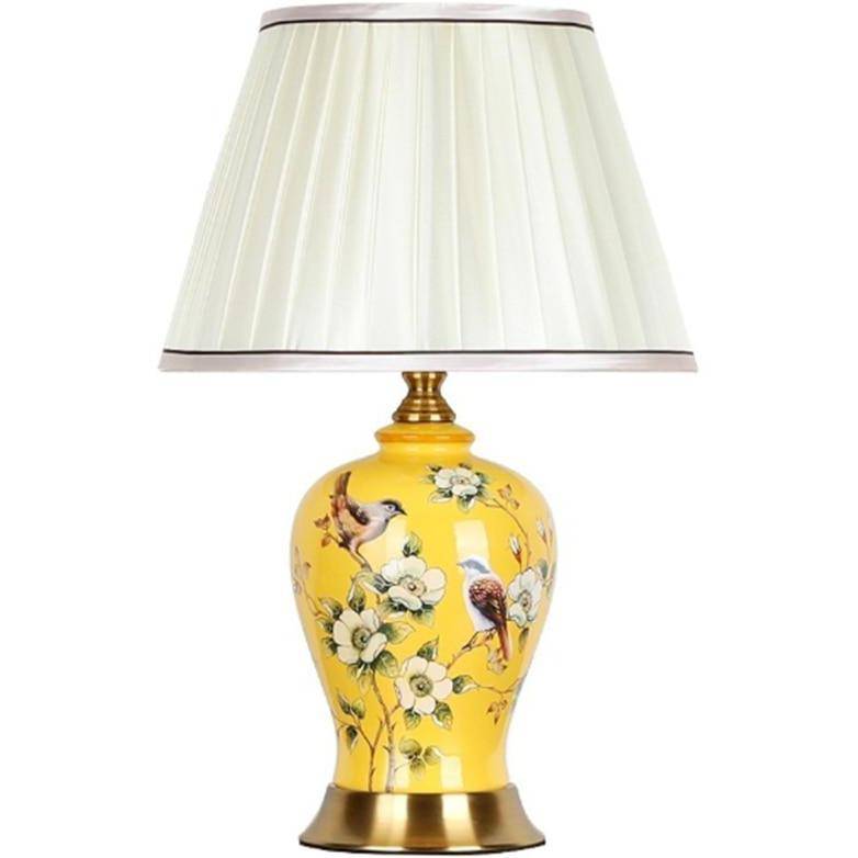 Ceramic and flower LED table lamp with lampshade white Japanese style