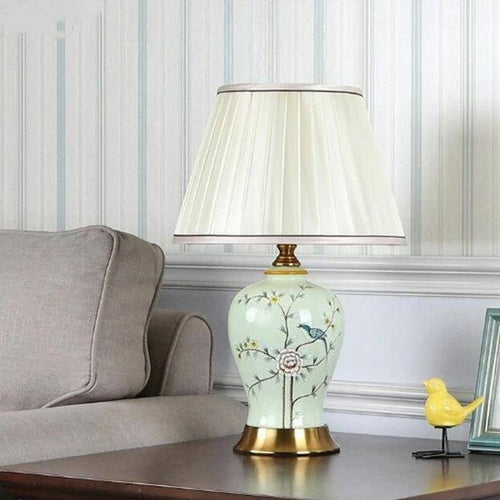 Lampe à poser LED en céramique et fleurs avec abat-jour blanc style Japonais - vue 4 sur 6
