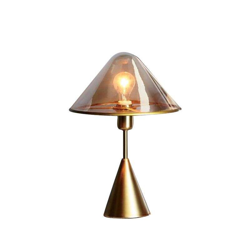 Design bedside lamp with copper style LED and lampshade in glass