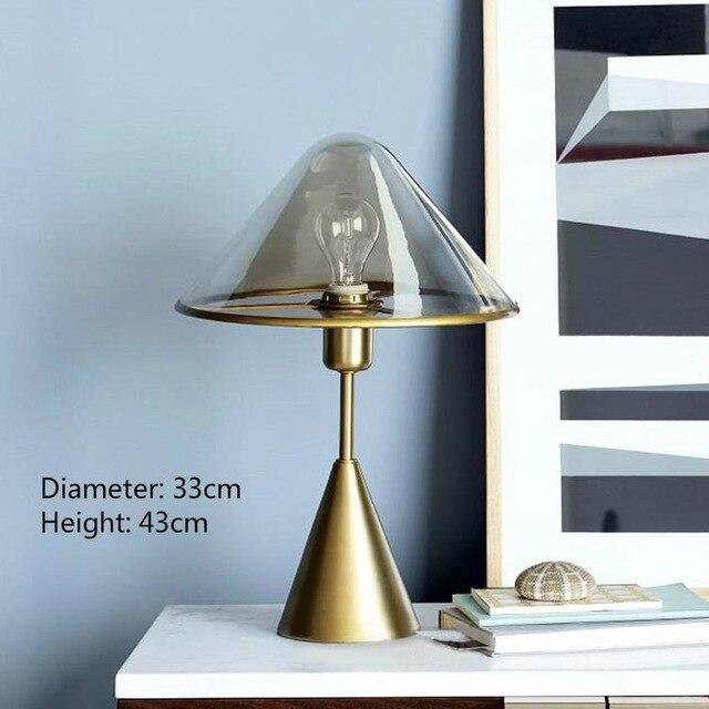 Design bedside lamp with copper style LED and lampshade in glass