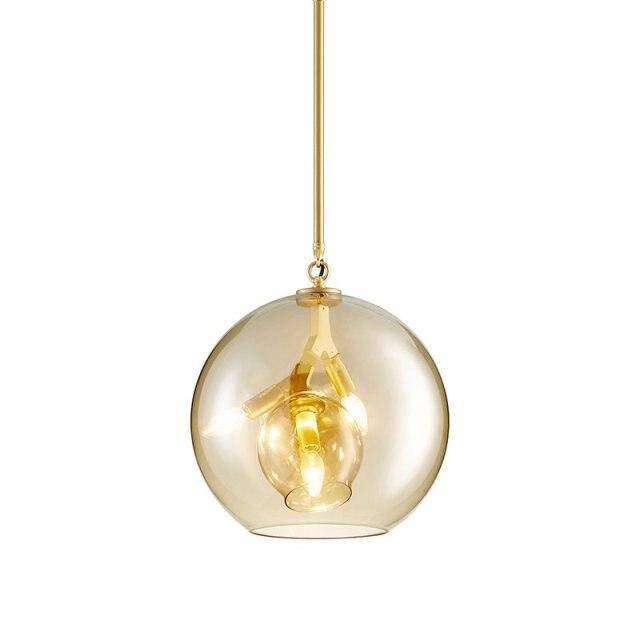 Suspension design LED en verre cristal et anneaux dorés