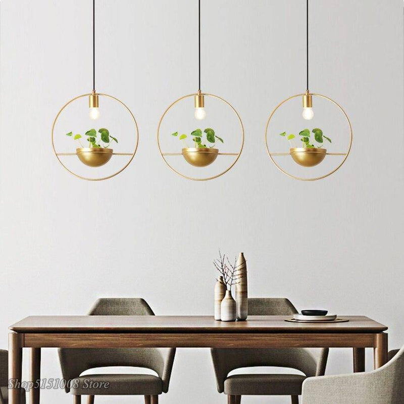 pendant light LED design with gold and metal ring and luxury half-sphere