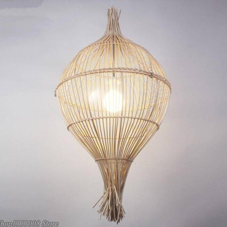 Suspension rustique LED avec abat-jour en rotin Rui