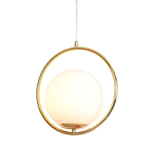 Suspension design LED avec anneau doré et boule en verre Luxury