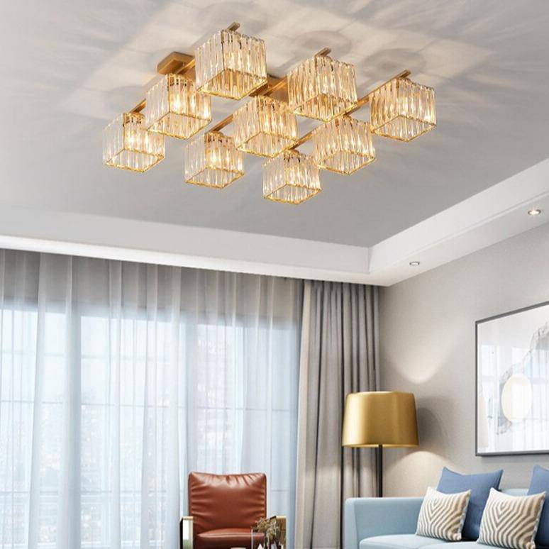 Plafonnier design LED avec plusieurs abat-jours en verre cristal Time
