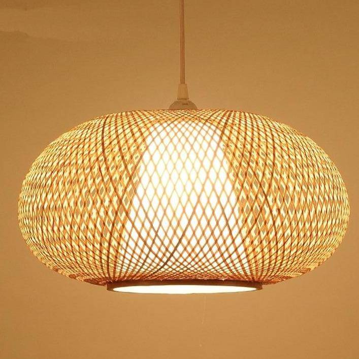 pendant light in LED rattan with lampshade rounded