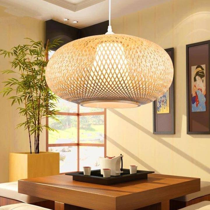 pendant light in LED rattan with lampshade rounded