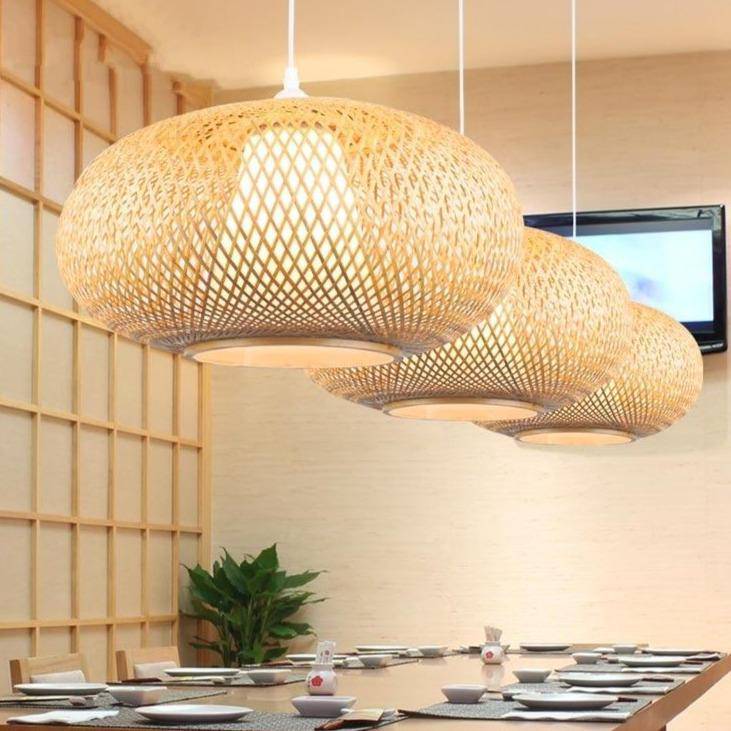 pendant light in LED rattan with lampshade rounded