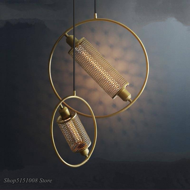 Suspension design LED avec anneau en métal doré