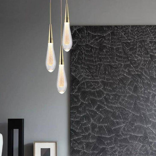 Suspension design LED dorée en verre cristal Luxury - vue 3 sur 6