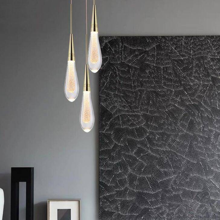 Suspension design LED dorée en verre cristal Luxury - vue 2 sur 6