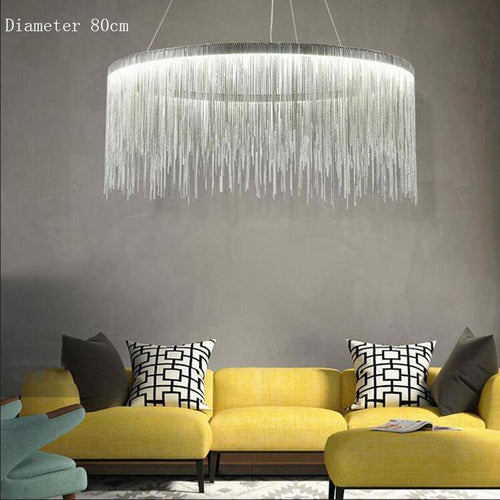 Lustre design LED avec cercle argenté et chaine en métal Villa - vue 3 sur 4