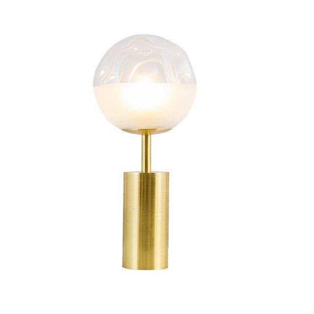 LED design table lamp with gold cylinder and distorted glass Rui