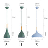 pendant light Colored metal LED and Nordic wooden stick