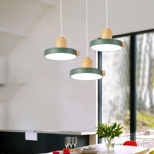 Lustre scandinave circulaire en bois et métal coloré Carmina - vue 5 sur 7