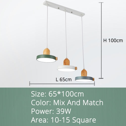 Lustre scandinave circulaire en bois et métal coloré Carmina - vue 6 sur 7