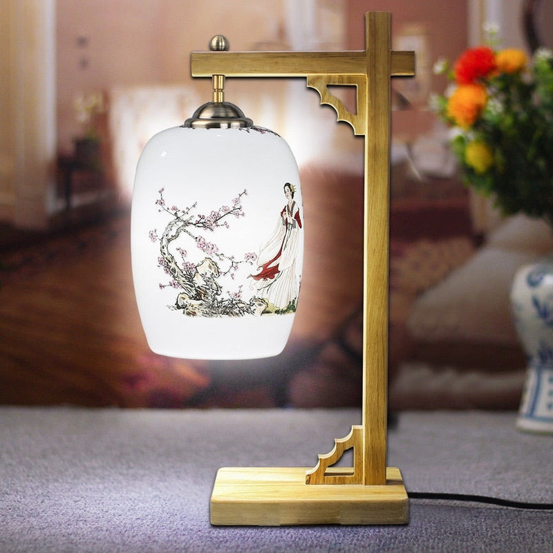 Lámpara de escritorio o de cabecera de madera de estilo chino