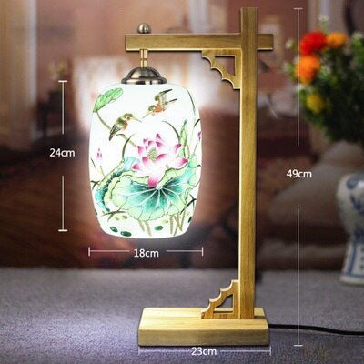 Lampe de bureau ou chevet potence style chinois en bois - vue 5 sur 12