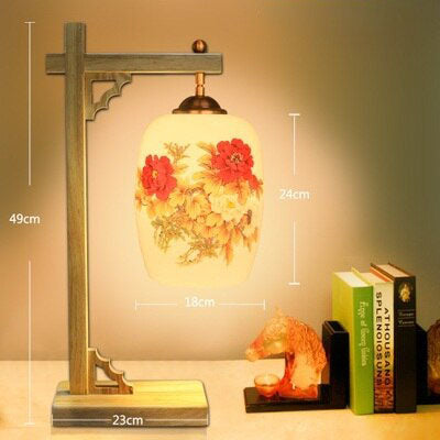 Lampe de bureau ou chevet potence style chinois en bois