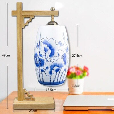 Lampe de bureau ou chevet potence style chinois en bois - vue 8 sur 12