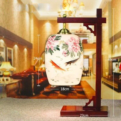 Lampe de bureau ou chevet potence style chinois en bois
