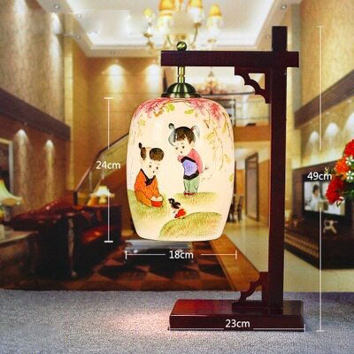 Lampe de bureau ou chevet potence style chinois en bois