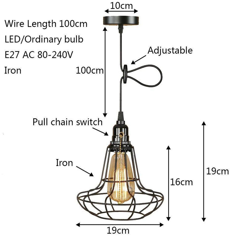 Suspension rétro à LED avec abat-jour cage en métal Edison