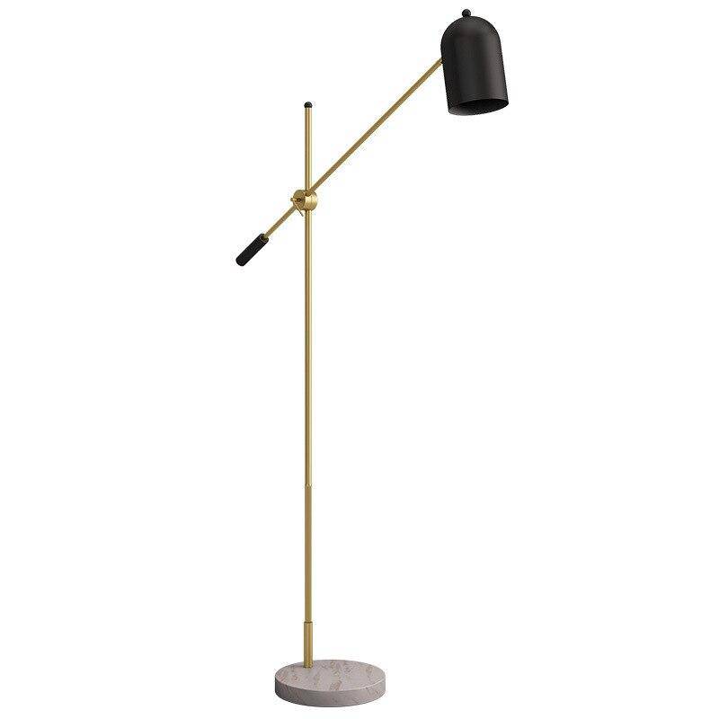 Lampadaire design LED doré avec abat-jour noir et socle en marbre - vue 6 sur 7