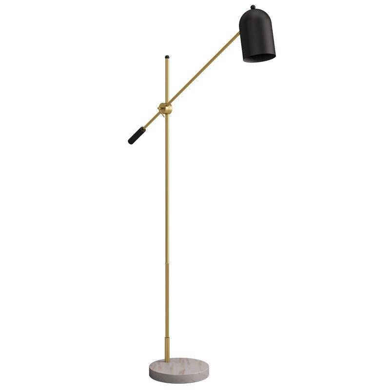 Lampadaire design LED doré avec abat-jour noir et socle en marbre